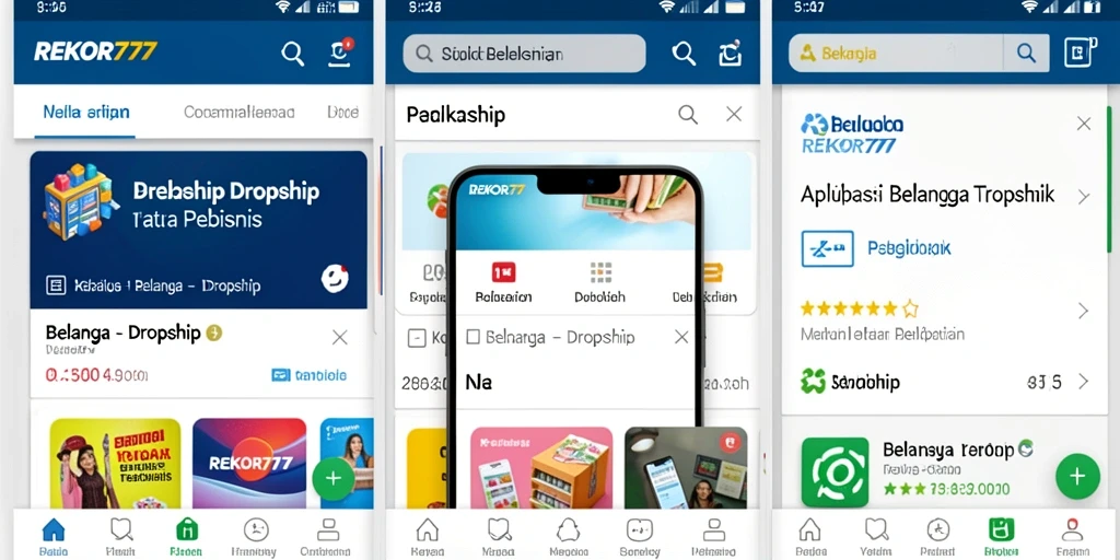 Tampilan antarmuka intuitif aplikasi REKOR777 untuk belanja dropship.